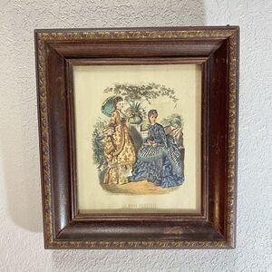 Vintage Antique La Mode Illustree Fashion Leroy Imp. Paris Print Wood Frame